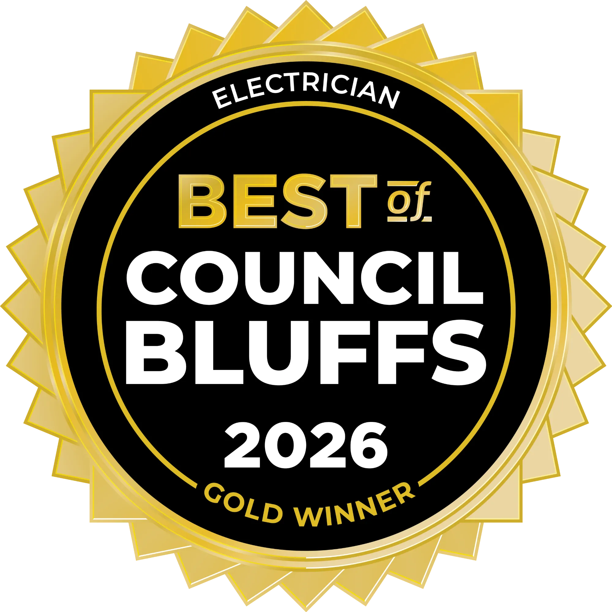 Best of Council Bluffs 2026 Gold Winner badge for Best Electrician