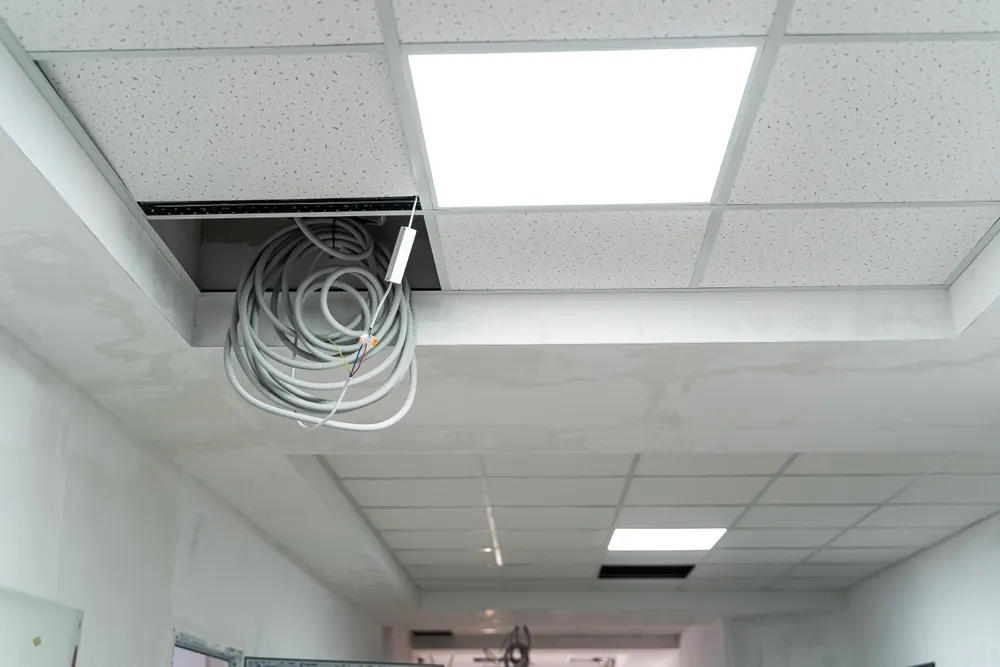 Commercial ceiling electrical wiring installation